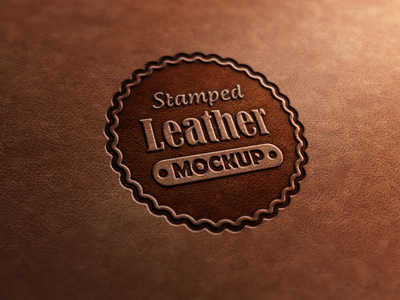 Leather Stamp Logo Mock-Up 3d display effect leather logo mock up mockup photorealistic presentation realistic stamp