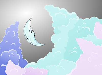 What a Phase blue clouds figma illustration moon pink purple sweet vector