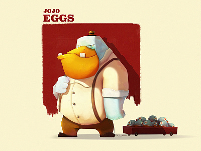 JoJo Eggs. bird character concept mafia retrofuturistic