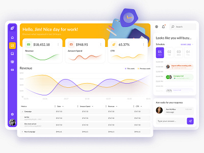 Marketing Dashboard Concept app card chart chat dashboard ecommerce graph list message platform product saas startup table ui ux web app