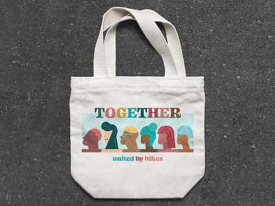 Together, united by bikes art bikes community cycling design equity illustration inclusivity letters people of color together typography vector