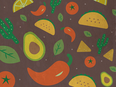 a fun Mexican food pattern! avocado design illustration jalapeño mexican food nachos pattern taco tortilla vector