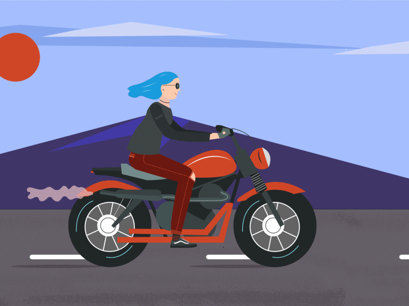 biker animation art bike biker design girl illustration motorcycle outdoors ui vector