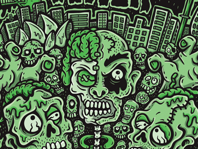 Sydney Zombie Walk: Poster Art brain city comic gigposter green horror illustration monster monsters poster screenprint skull sydney tattoo typography zombie zombie walk