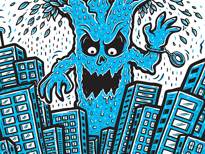 'Organic' exhibition submission attack city illustration monster nature organic poster screenprint two colour