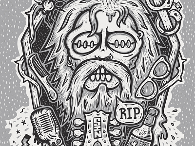 'ROCKSTAR'S GRAVE' - A1 Screenprint black and white death gigposter illustration monster pirate rockstar screenprint skull tattoo vector vintage