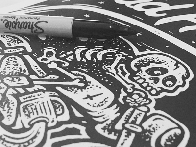 'BAD FRIDAY' sketch black and white death drawn hand drawn illustration monster motorbike poster sharpie sketch skull vintage
