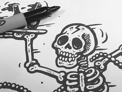 SKELEDUDE SKETCHES apparel drawn logo old school sharpie skeleton sketch skull stipple tattoo