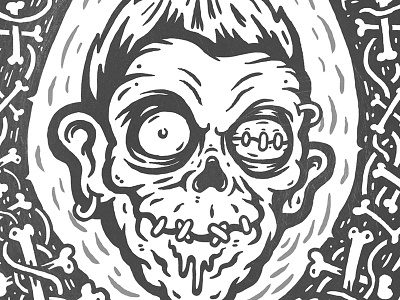 Concept Sketch: Band Shirt 50s black and white illustration. logo poster process rockabilly shirt shrunken head sketch skull voodoo