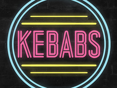 KEBABS: Neon Sign Logo branding fast food font illustration kebabs lettering logo mockup neon light resturant typography