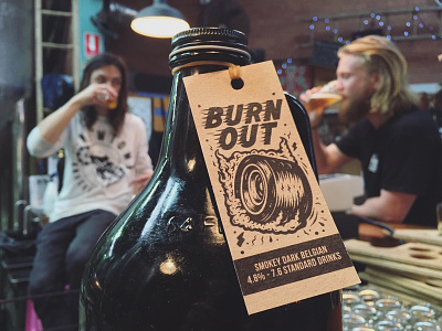 BURNOUT: Growler-Tag Artwork beer burnout growler illustration low brow packaging rockabilly tag typography