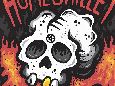 HOMESKILLET Poster brutal devil evil fire flames heavy metal homeskillet illustration poster skull tattoo totally unicorn