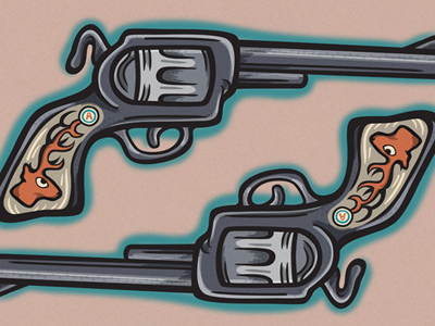 'GUN' TATTOO antler buck comic cowboy deer glow grey gun illustration pistol tattoo toy trigger vector weapon