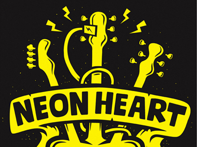 'NEON HEART' ILLUSTRATION banner batman cable comic guitar heart illustration lead neon heart poster screenprint shirt skull spark plug sparks tattoo typography