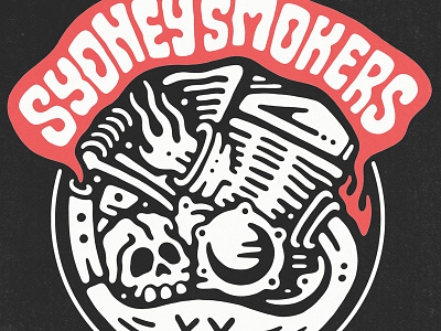 SYDNEY SMOKERS: Bike Club Logo 70s apparel boogie branding illustration logo motorcycle sindy sinn skull sydney smokers tattoo two stroke two stroke motorcycle vintage