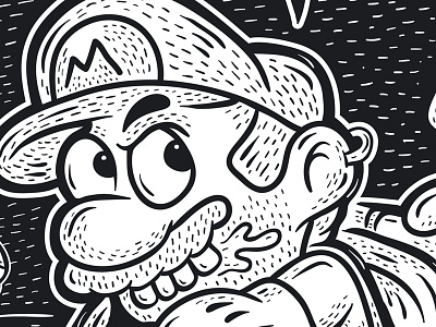 Submission for a Mario Exhibition artwork black and white character drawing exhibition fan art hairy illustration la division mario monster nintendo nookstore process screenprint speed drawing vector