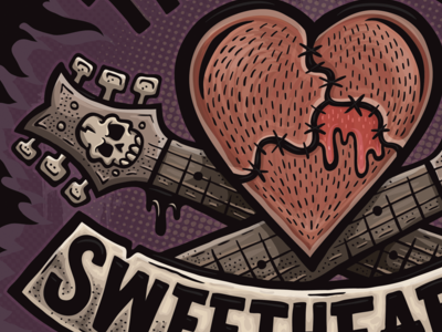 Album Cover: The Bitter Sweethearts album cover cartoon chocolate tones comic guitar halftone heart illustration music skull tattoo typography