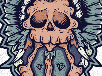 Illustrated Logo for Three Legged Lab diamonds dog bones grave illustration indian headdress logo native skull surf