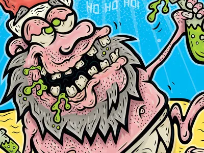 Junky Santa: Christmas Poster beard christmas drugs illustration junky naked poster rock n roll santa slime stink