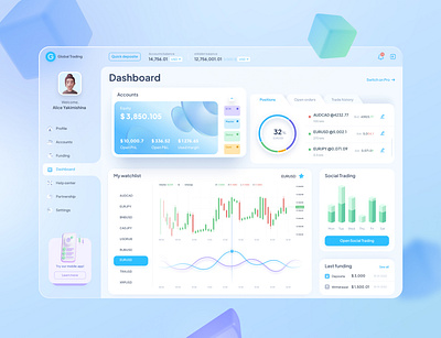 Trading Dashboard blue chart currency dashboard glass interface money trading ui ux webdesign