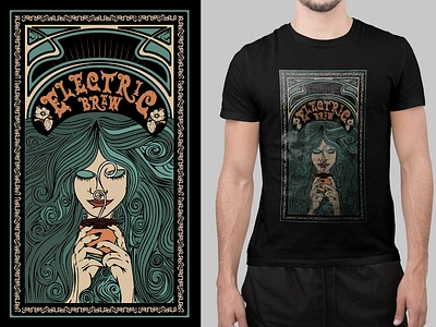 Electric Brew coffee design illustration print shirt design