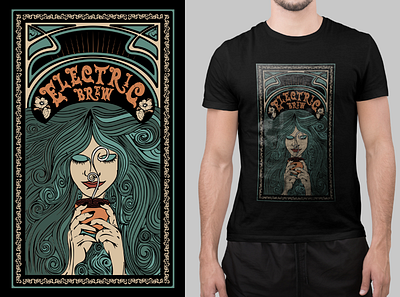 Electric Brew coffee design illustration print shirt design