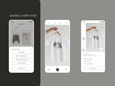 Mobila App for storing closet. Adding a new item. add branding closet clothes design e commerce fashion ios minimal mobile app new item photo style ui