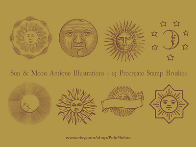 Sun and Moon Procreate Brushes - Antique Illustrations
