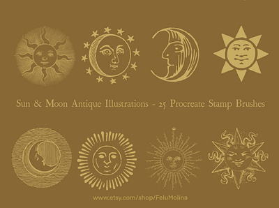 Sun and Moon Procreate Stamp Brushes - Antique Illustrations ipad pro ipadproart procreate brushes procreate stamps procreateapp