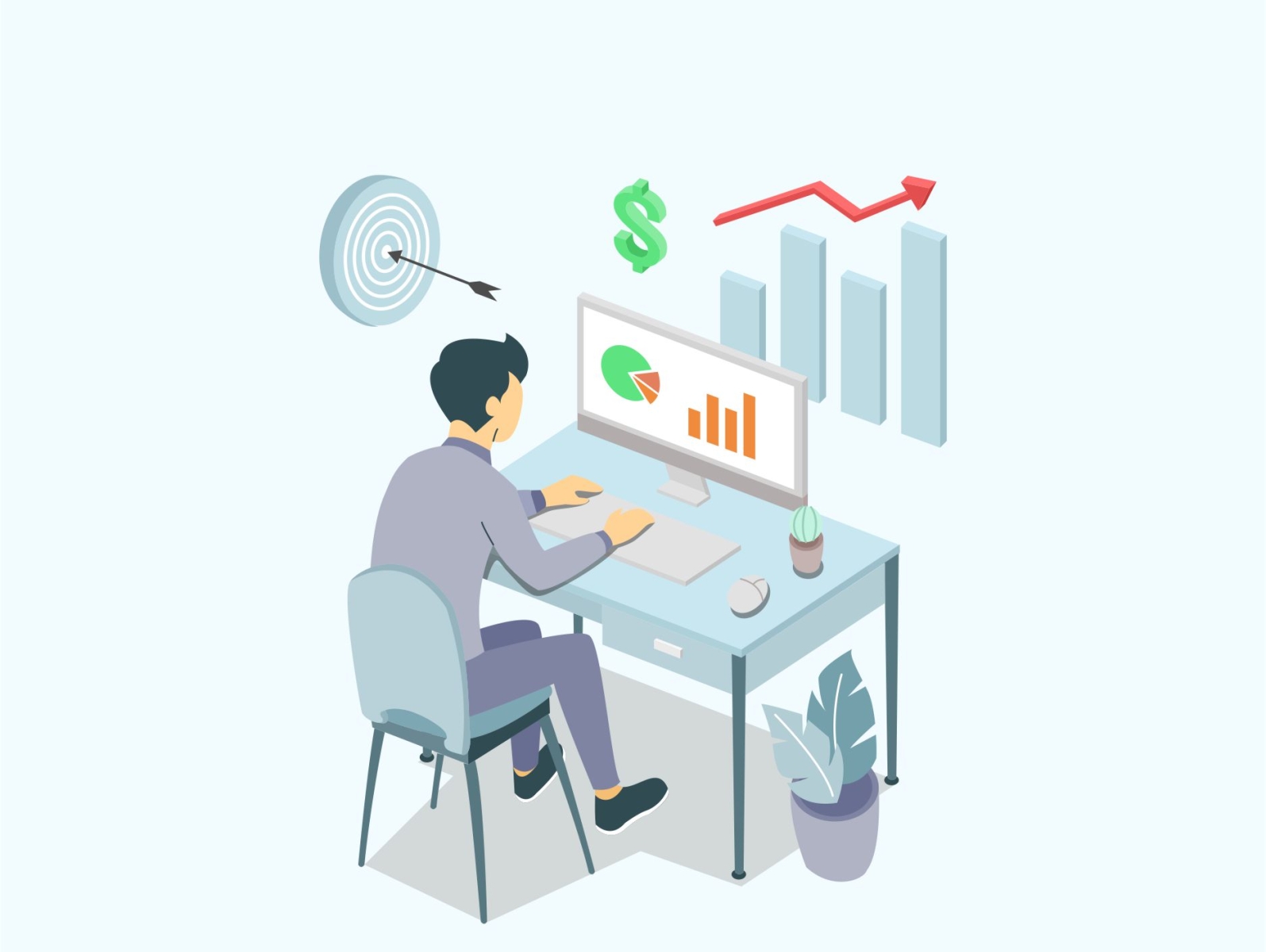 business analytic guy isometric flat character illustration by Mimong ...