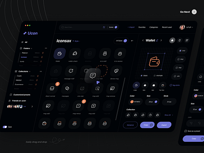 Icon Manager Desktop App app clean ui dark design desktop app dotchallenge gradient icon icon design icon manager icon pack manager minimal panel product design ui ui design uiux ux web