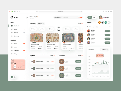 NFT Marketplace Dashboard blockchain card clean dashboard design ethereum graph illustration light marketplace menu bar metaverse minimal nft nft art nft marketplace product design ui ui design ux