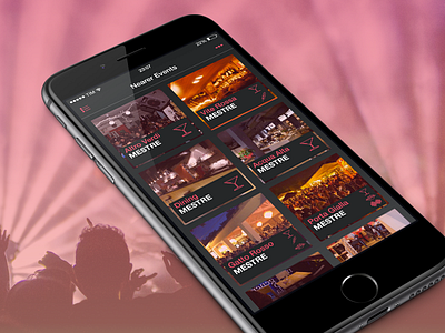 NearME events list app color dining events interface mobile nearme party radar user experience