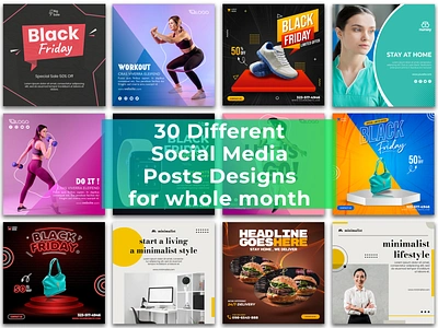 30 different social media posts designs for whole month banner brand identity branding digitalmarketing facebookpostdesign graphic design instagrampost logo marketing pintersetpindesign postcard postcrosser social socialmedia socialmediaforbusiness socialmediamanager socialmediamarketing socialmediapost socialmediapostdesigner socialmediaposts