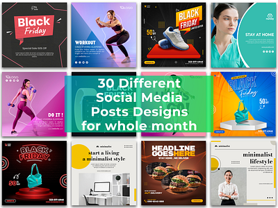 30 different social media posts designs for whole month