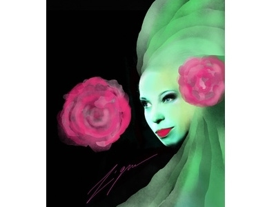 Roses digital face flowers lips roses woman