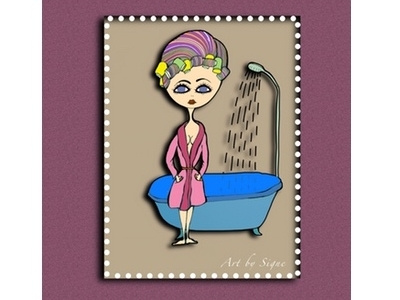 Bath time bath dressing gown evening illustration shower woman