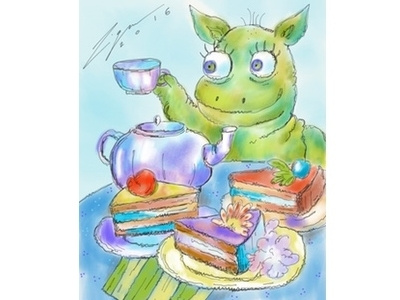 Afternoon Tea afternoon tea cake cartoon colourful illustration tea tea pot