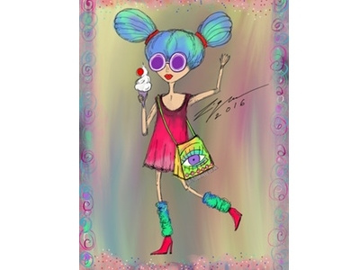 Ice-cream girl bag colourful dress fun girl ice cream illustration sunglasses