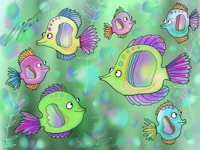 Underwater Life. artistic colourful creative different fish fishes illustration ocean water