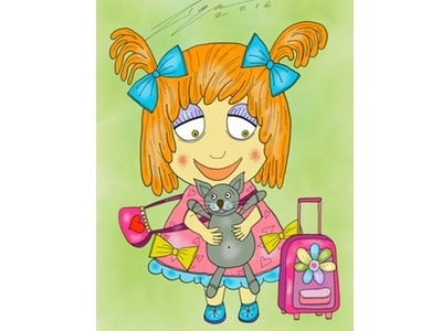 Happy Child cartoon cat child dress for kids fun girl handbag happy pet smile suitcase