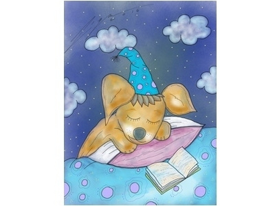 Sweet dreams book cartoon clouds dog duvet good night night pillow skies sleeping hat stars sweet dreams