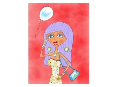 White balloon balloon colourful dress earrings handbag illustration woman