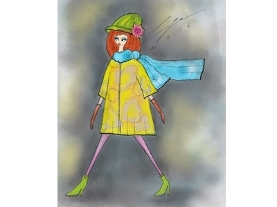 Yellow coat coat fashion hat high heels illustration walk woman