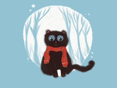 Cat with snowball animal christmas illustration pets portfolio postcards