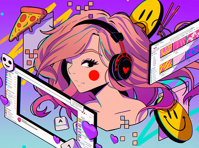 Pokimane for Wired magazine abstract anime design illustration ipad pro poster texture