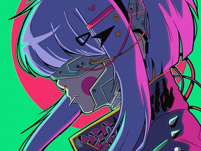 Cyborg abstract anime design illustration ipad pro poster texture
