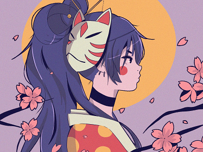 Sakura Nights anime illustration ipad pro japan kyoto mask poster texture tokyo