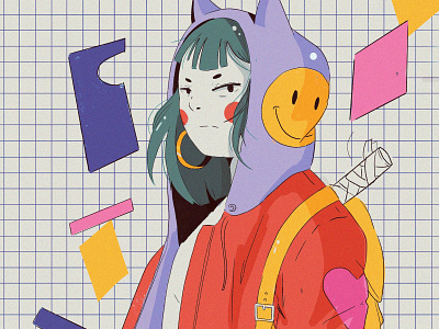 Girl v3 anime design illustration ipad pro japan katana poster