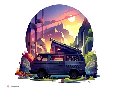 Insta series 04 cabin discovery forest freedom gradient illustration instagram instagram post light nature ontheroad photoshop travel traveling vanlife vector wallpaper wild